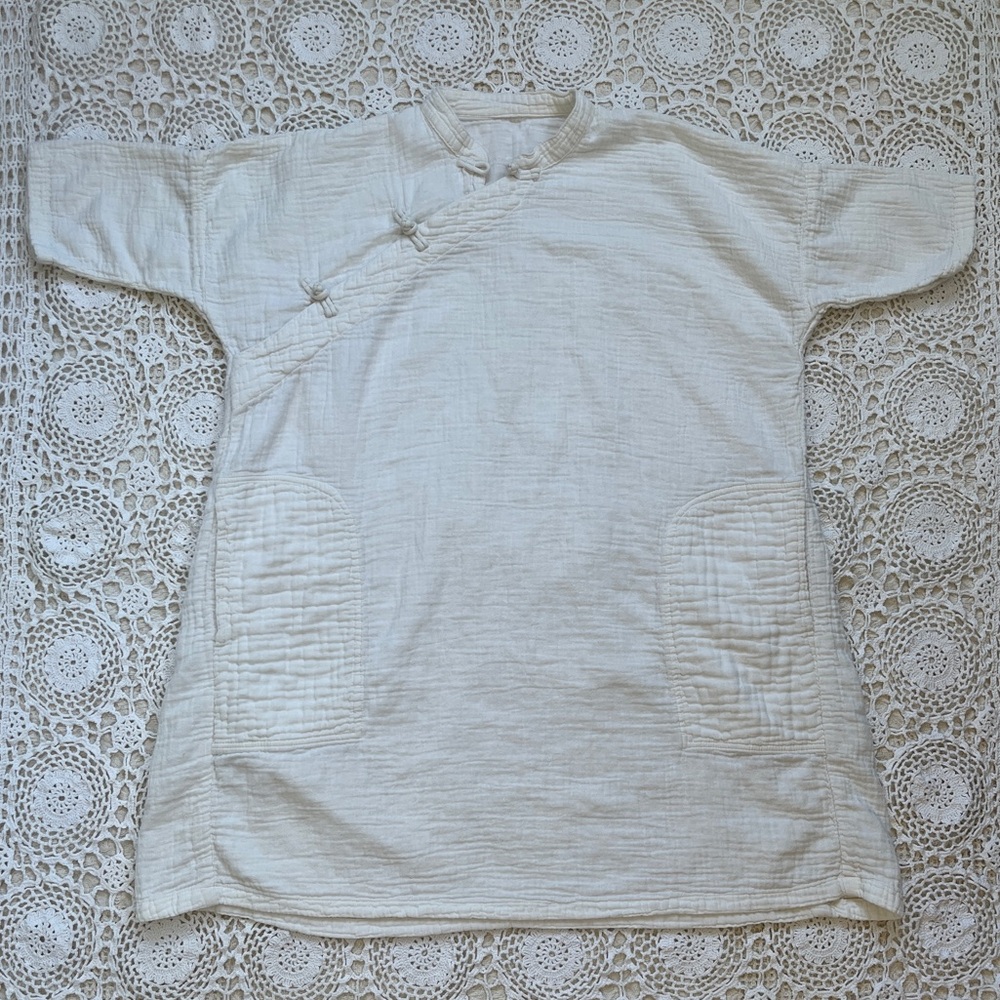 White Linen Dress with Frog Button Closures - Picture 3 of 5